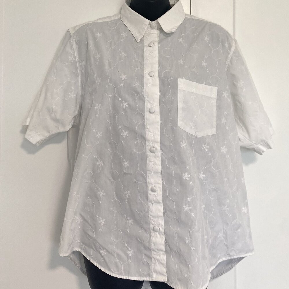 Vintage Signatures By Northern Isle White Embroidery Button Up‎ Shirt Size 12
